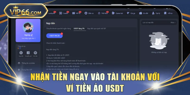 Nhận tiền ngay vào tài khoản với ví tiền ảo USDT